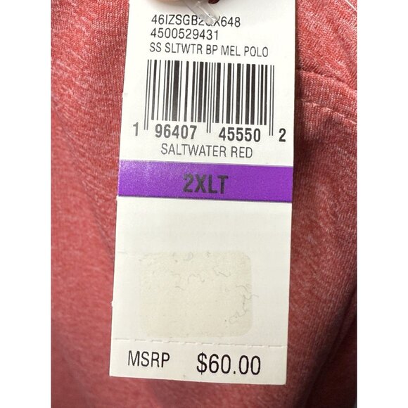 NWT IZOD Saltwater 2XLT Red Polo Shirt Big & Tall White Crest UPF 30 Wicking - Picture 8 of 8